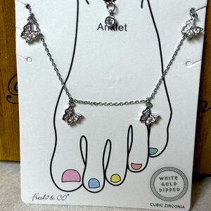 🆕🌿 WHITE GOLD DIPPED Cubic Zircona Butterfly Anklet